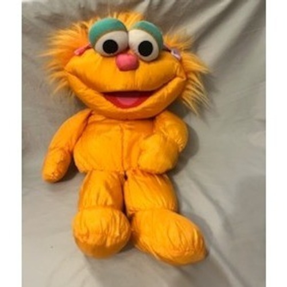 Vintage 1986 Playskool Sesame Street Zoe Plush Orange Nylon Parachute Fabric 14"